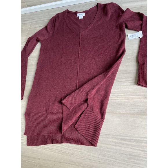 Old Navy womens V Neck‎ tunic sweater knit top Maroon Red Heather size XS NEW - Picture 6 of 10